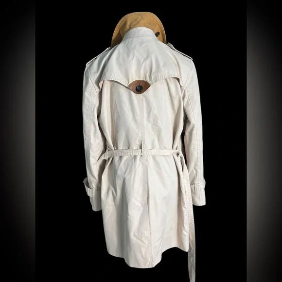 Coach New York F34024 Beige Trench Coat Double Breasted Belted Leather Trim L - Picture 6 of 16